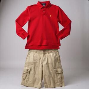 Polo Ralph Lauren Boys Set Long Sleeve Polo Cargo Shorts  8/10